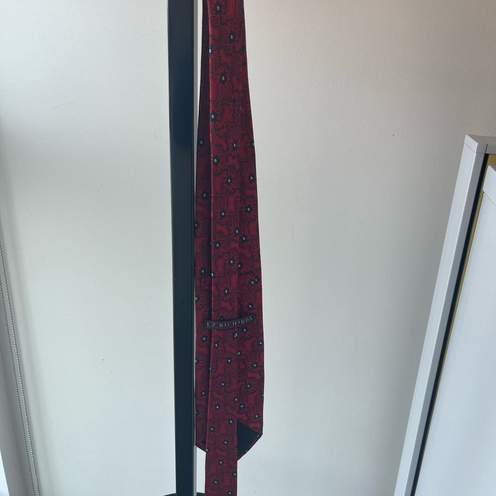 J.Z. Richards Red Patterned All Silk Hand Crafted In America Tie